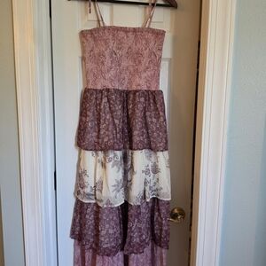Francesca's Collections Pink & Cream Tiered Maxi Dress